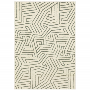 4' x 6' Beige Grey and Light Blue Geometric Power Loom Stain Resistant Area Rug