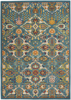 4' x 6' Blue Floral Power Loom Polypropylene Rectangle Area Rug