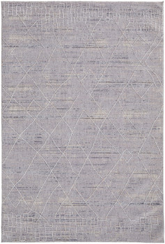 4' x 6' Gray Striped Power Loom Distressed Stain Resistant Area Rug