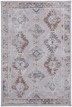 4' x 6' Gray Orange and Blue Geometric Power Loom Distressed Stain Resistant Area Rug