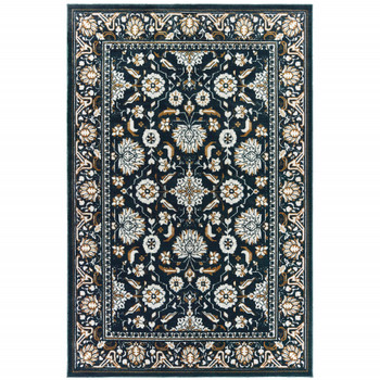 4' x 6' Navy Caramel and Ivory Oriental Power Loom Stain Resistant Area Rug