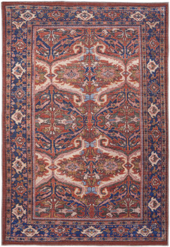 4' x 6' Red Tan & Blue Floral Power Loom Area Rug