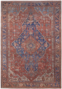 4' x 6' Red Tan and Blue Floral Power Loom Area Rug