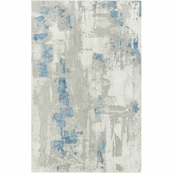 4' x 6' Ivory Gray and Blue Abstract Stain Resistant Area Rug