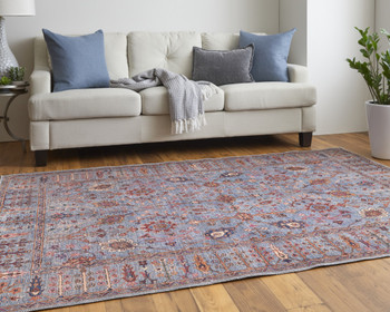 4' x 6' Gray Blue and Red Floral Power Loom Area Rug