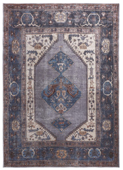 4' x 6' Blue Brown and Ivory Floral Area Rug