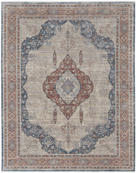 4' x 6' Gray Red and Blue Floral Power Loom Stain Resistant Area Rug