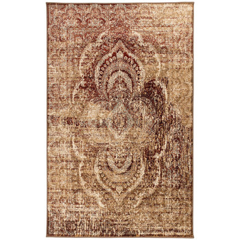 4' x 6' Maroon and Gold Abstract Power Loom Distressed Stain Resistant Area Rug