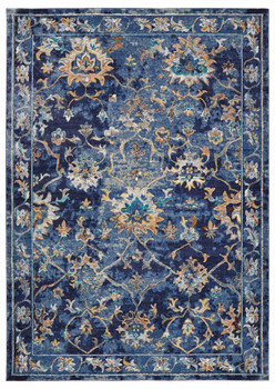 4' x 6' Blue and Gold Jacobean Area Rug
