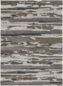 4' x 6' Brown and Ivory Abstract Power Loom Distressed Stain Resistant Area Rug