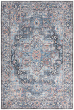 4' x 6' Light Blue Oriental Power Loom Distressed Washable Area Rug