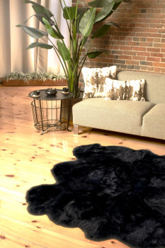 5' x 6' Black Wool Sheepskin Handmade Area Rug