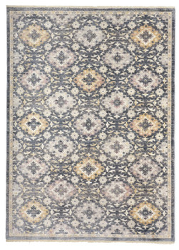 5' x 7' Blue and Gold Floral Stain Resistant Area Rug