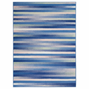 5' x 7' Blue and White Striped Dhurrie Area Rug