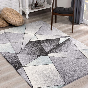 5' x 7' Grey Blue Geometric Area Rug