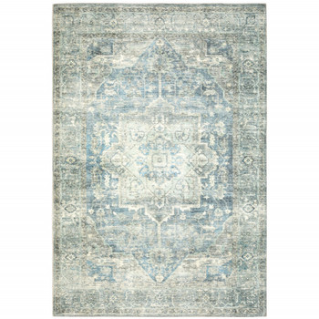 5' x 7' Grey Blue and Ivory Oriental Power Loom Stain Resistant Area Rug