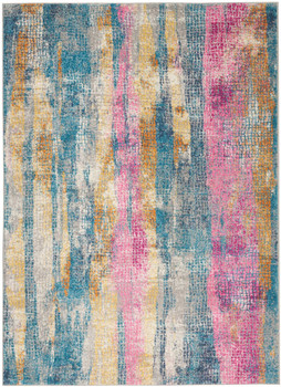 5' x 7' Pink and Blue Abstract Power Loom Area Rug