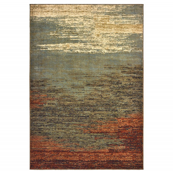 5' x 7' Blue and Brown Distressed Area Rug