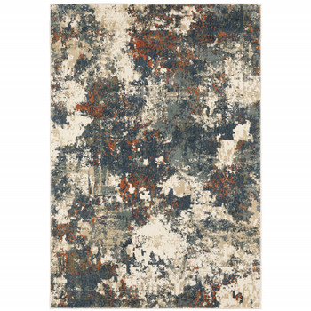 5' x 7' Blue Sage and Orange Abstract Power Loom Stain Resistant Area Rug