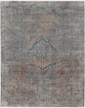 5' x 7' Blue Red and Gray Floral Power Loom Stain Resistant Area Rug