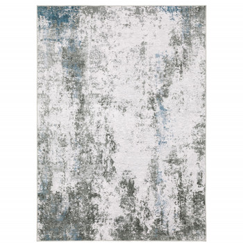 5' x 7' Silver Grey Charcoal and Light Blue Abstract Printed Non Skid Area Rug