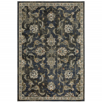 5' x 7' Charcoal Blue Gold Rust and Beige Oriental Power Loom Stain Resistant Area Rug