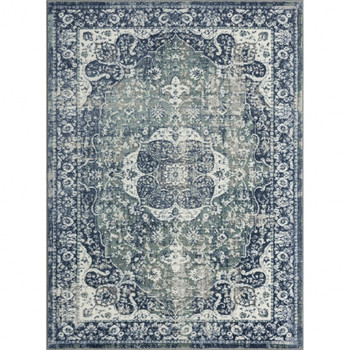 5' x 7' Blue Floral Stain Resistant Area Rug