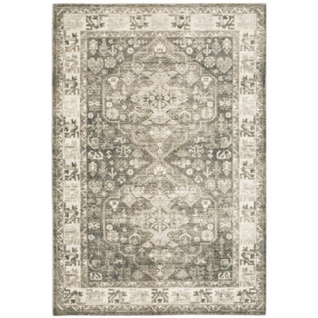 5' x 7' Grey Ivory Tan and Beige Oriental Power Loom Stain Resistant Area Rug