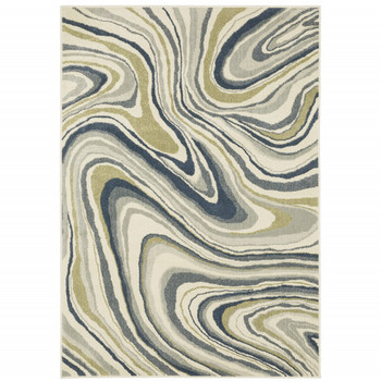 5' x 7' Ivory Blue and Beige Abstract Power Loom Stain Resistant Area Rug