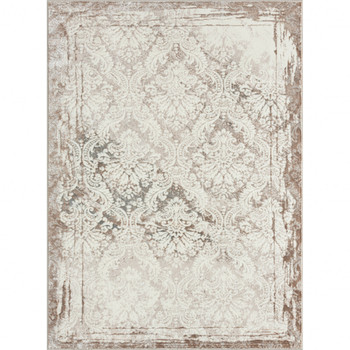 5' x 7' Cream Damask Stain Resistant Area Rug