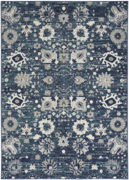 5' x 7' Navy Blue Floral Power Loom Distressed Area Rug