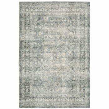 5' x 7' Blue Ivory and Grey Oriental Power Loom Stain Resistant Area Rug