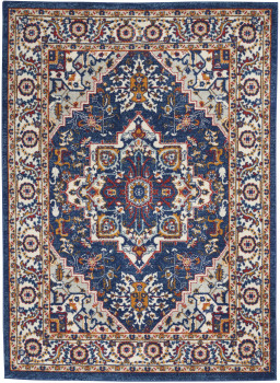 5' x 7' Blue and Ivory Power Loom Area Rug