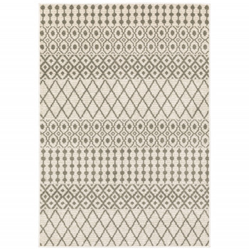 5' x 7' Ivory and Grey Geometric Power Loom Stain Resistant Area Rug