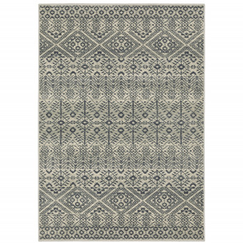 5' x 7' Blue and Beige Geometric Power Loom Stain Resistant Area Rug