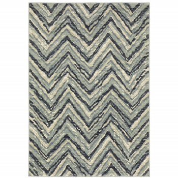 5' x 7' Blue Ivory Grey Beige & Light Blue Geometric Power Loom Stain Resistant Area Rug