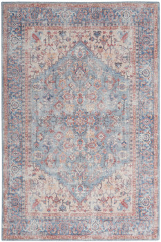 5' x 7' Blue Oriental Power Loom Distressed Washable Polypropylene Area Rug