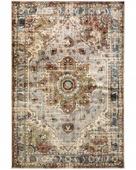5' x 7' Gray and Rust Distressed Medallion Area Rug