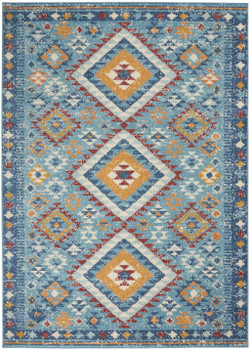 5' x 7' Blue and Orange Geometric Dhurrie Area Rug