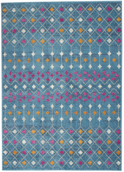 5' x 7' Blue & Orange Geometric Dhurrie Area Rug