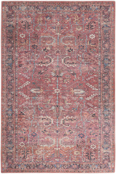 5' x 7' Brick Oriental Power Loom Distressed Washable Area Rug