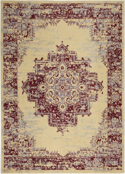 5' x 7' Cream Damask Power Loom Polypropylene Area Rug