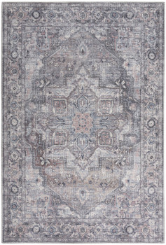 5' x 7' Grey Oriental Power Loom Distressed Washable Polypropylene Area Rug