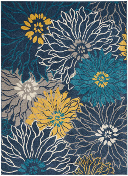 5' x 7' Blue Floral Power Loom Polypropylene Area Rug