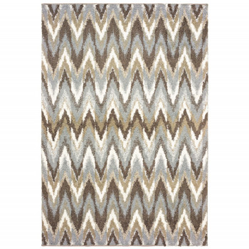 5' x 8' Gray and Taupe Ikat Pattern Area Rug