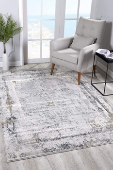 5' x 8' Gray and Ivory Abstract Distressed Area Rug