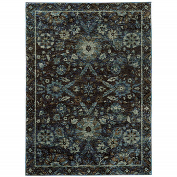 5' x 8' Navy and Blue Oriental Power Loom Stain Resistant Area Rug