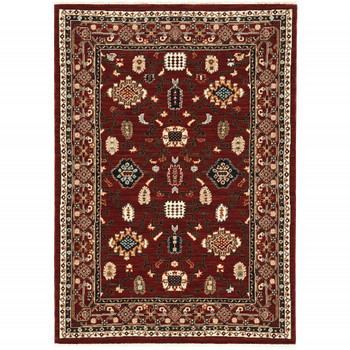 5' x 8' Red and Black Oriental Power Loom Area Rug with Fringe