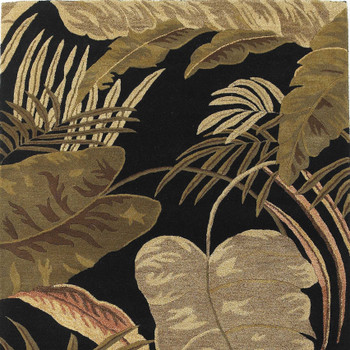 5' x 8' Midnight Black Hand Tufted Tropical Leaves Indoor Area Rug