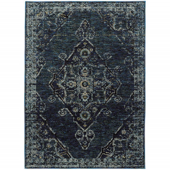 5' x 8' Blue and Brown Oriental Power Loom Stain Resistant Area Rug